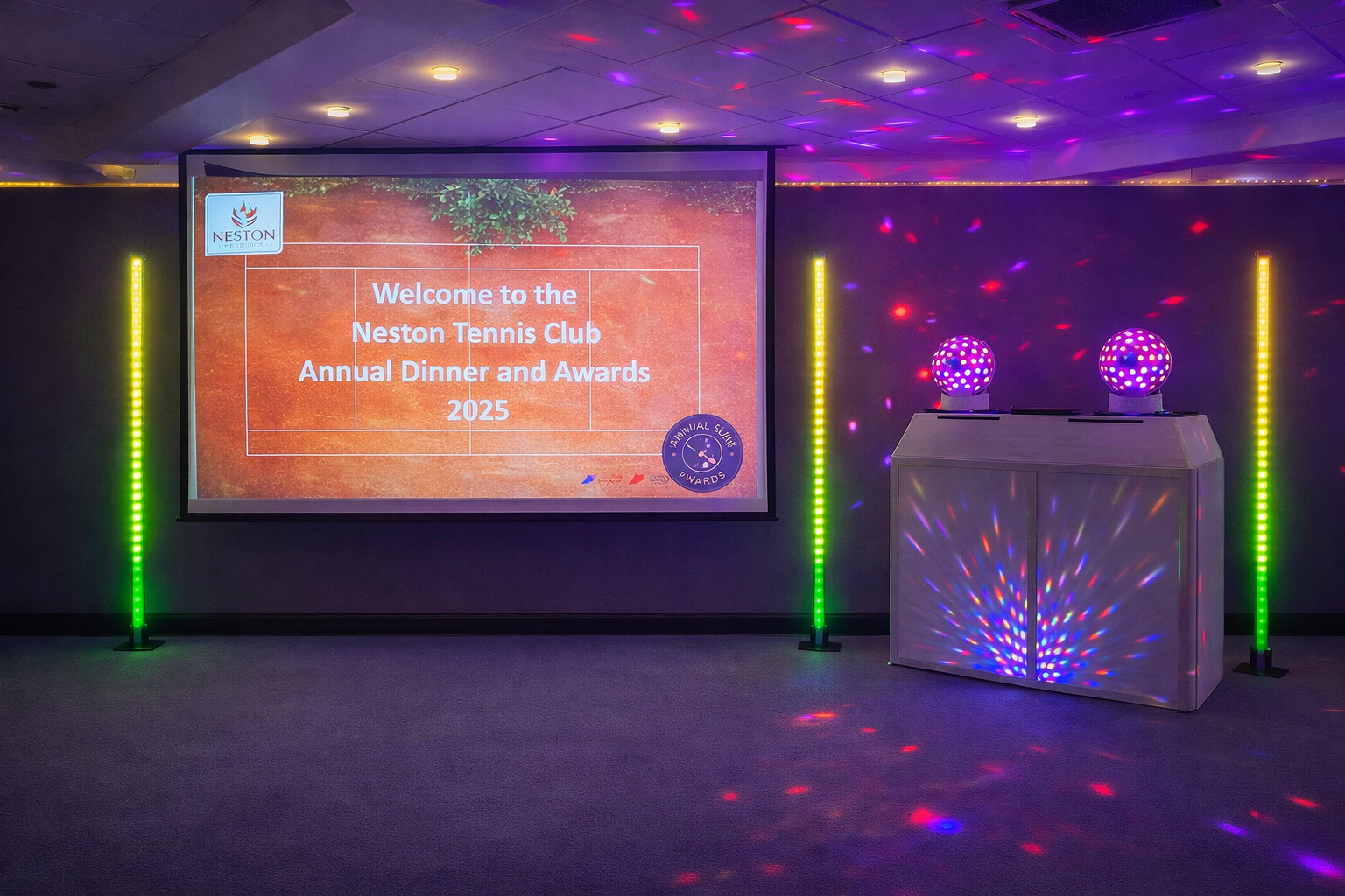 DJ setup with a large screen